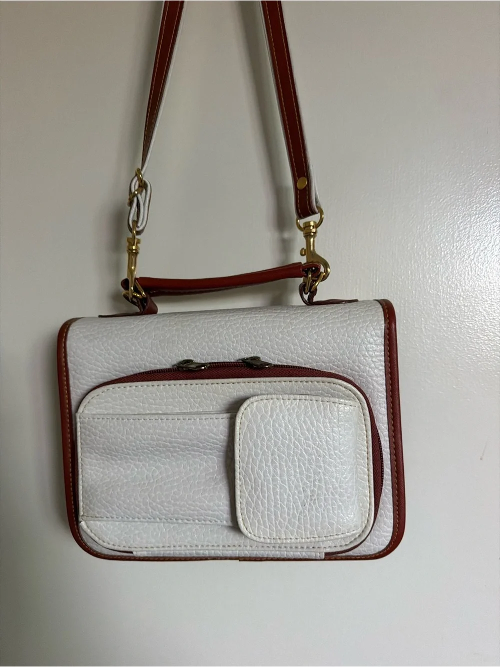 Dooney & Bourke White and Brown Pebbled Leather Top-Handle Crossbody